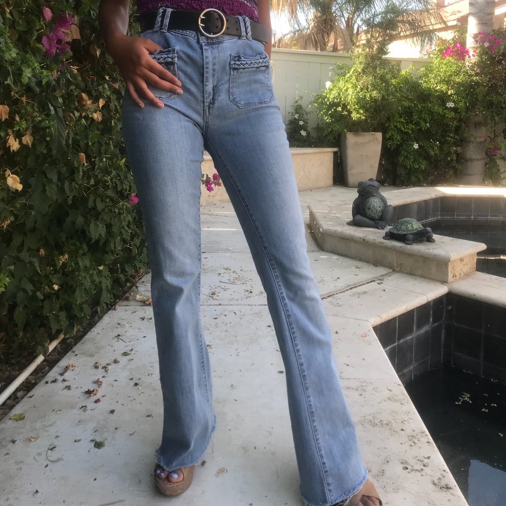 FLARED BRAIDEDBOHEMIAN HIGHWAISTED LIGHTWASH JEANS